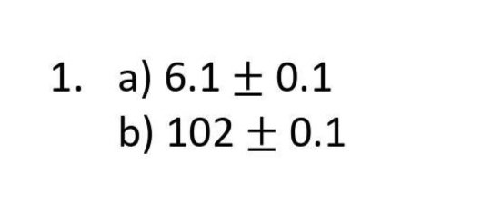 Mathematics worksheet with two questions: a) 6.1 plus or minus 0.1, b) 102 plus or minus 0.1.
