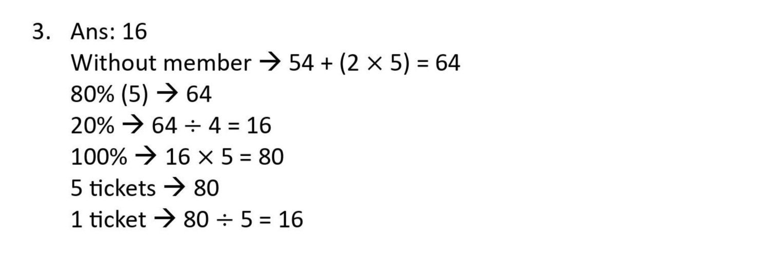 A page of handwritten math calculations demonstrating percentages, multiplication, and division, ending with the answer 16 for a primary school maths question